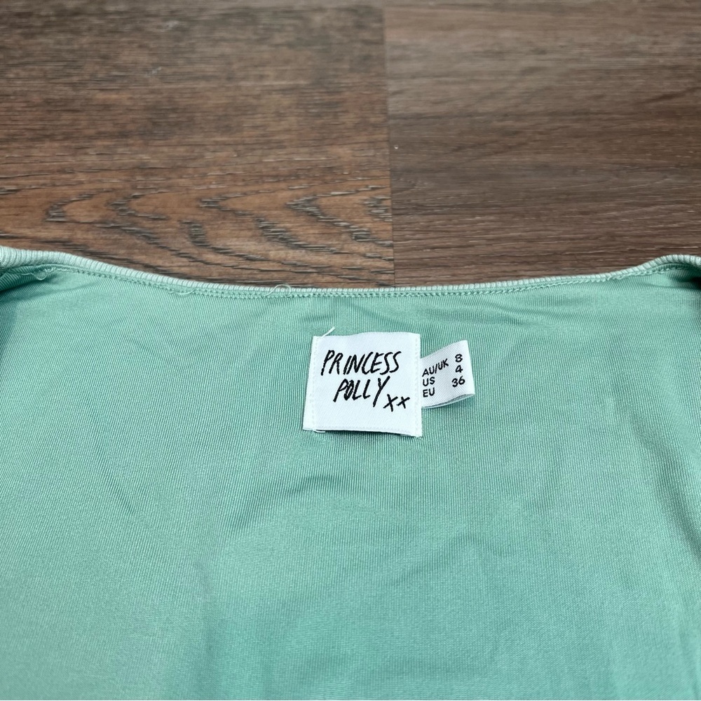 NEW Princess Polly Nolan Short Sleeve Mini Dress Green Sage Size 4 Open Back - Picture 6 of 10